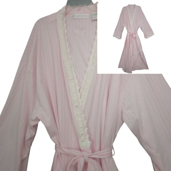 Eileen West | Light Pink Cotton & Lace Maxi Wrap Robe  | Size 3X - Picture 1 of 11